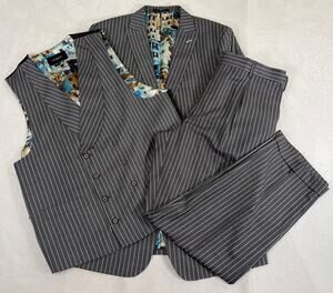 Statement Italy Men's 3 PC Pin Striped Pattern Gray Suit Size 42L x 36L Charity